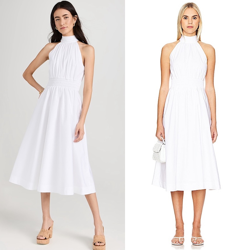VERONICA BEARD Cotton Poplin Halter Mockneck Sleeveless Smocked Waist Dress 4